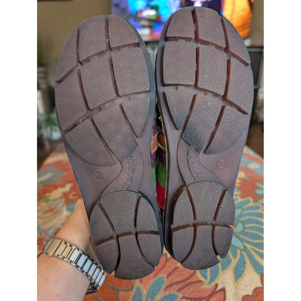Handmade Women's Multicolor Leather Patchwork Slip On Loafers Comfort Shoes 7.5